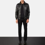 Aaron Black Leather Bomber Jacket