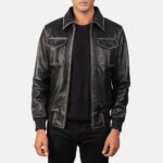 Aaron Black Leather Bomber Jacket