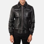 Aaron Black Leather Bomber Jacket