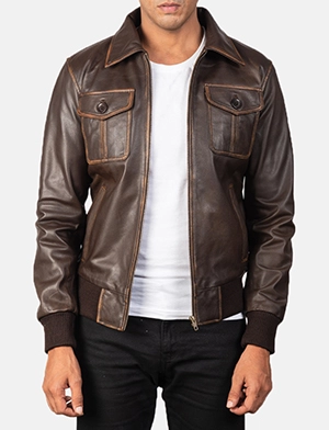 Aaron Brown Leather Bomber Jacket