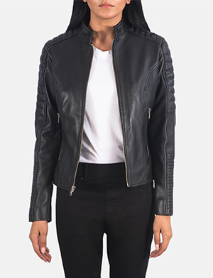 Adalyn Quilted Black Leather Biker Jacket