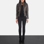 Adalyn Quilted Distressed Brown Leather Biker Jacket