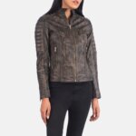 Adalyn Quilted Distressed Brown Leather Biker Jacket