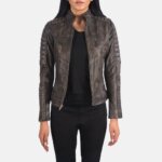 Adalyn Quilted Distressed Brown Leather Biker Jacket