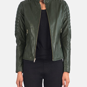 Adalyn Quilted Green Leather Biker Jacket