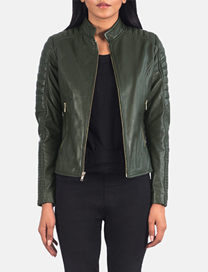 Adalyn Quilted Green Leather Biker Jacket