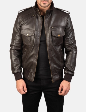 Agent Shadow Brown Leather Bomber Jacket