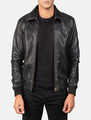 Air Rolf Black Leather Bomber Jacket