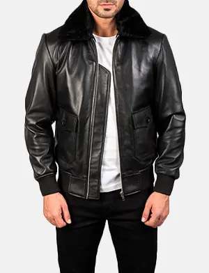 Airin G-1 Black Leather Bomber Jacket