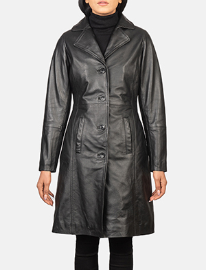 Alexis Black Single Breasted Leather Coat