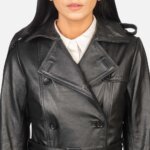 Alice Black Double Breasted Leather Coat