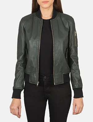 Ava Ma-1 Green Leather Bomber Jacket
