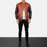 Avan Black & Maroon Leather Bomber Jacket