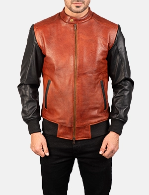 Avan Black & Maroon Leather Bomber Jacket