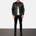 Avan Black Leather Bomber Jacket