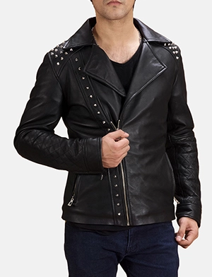 Black Studded Leather Biker Jacket