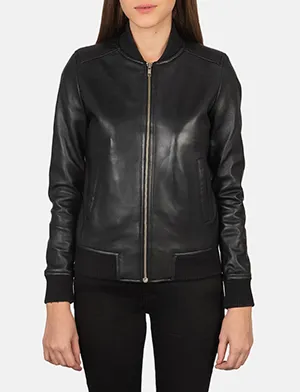 Bliss Black Leather Bomber Jacket