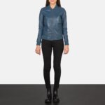 Bliss Blue Leather Bomber Jacket