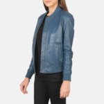 Bliss Blue Leather Bomber Jacket