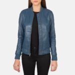 Bliss Blue Leather Bomber Jacket