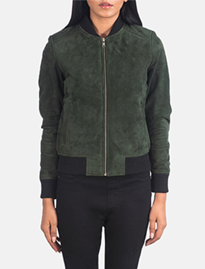 Bliss Green Suede Bomber Jacket