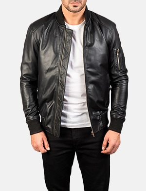 Bomia Ma-1 Black Leather Bomber Jacket