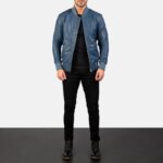 Bomia Ma-1 Blue Leather Bomber Jacket