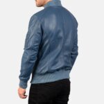 Bomia Ma-1 Blue Leather Bomber Jacket