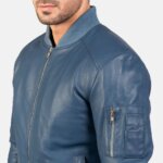 Bomia Ma-1 Blue Leather Bomber Jacket