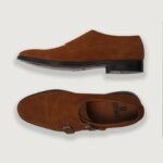 Boston Double Monk Strap Brown Suede Leather Shoes