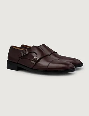 Boston Double Monk Strap Maroon Leather Shoes