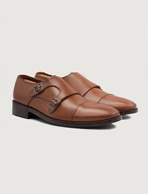 Boston Double Monk Strap Tan Leather Shoes