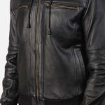 Bouncer Biz Black Leather Bomber Jacket