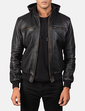 Bouncer Biz Black Leather Bomber Jacket