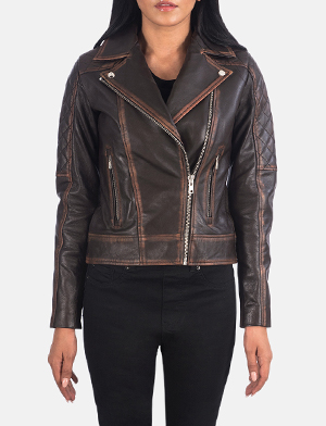 Carolyn Quilted Vintage Brown Biker Jacket