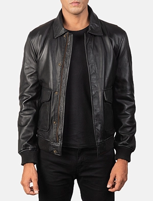 Coffmen Black A2 Leather Bomber Jacket
