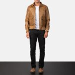 Coffmen Olive Brown A2 Leather Bomber Jacket