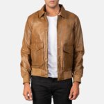 Coffmen Olive Brown A2 Leather Bomber Jacket