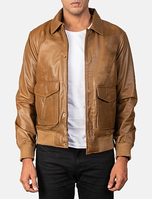 Coffmen Olive Brown A2 Leather Bomber Jacket