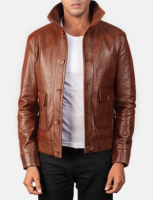Columbus Brown Leather Bomber Jacket