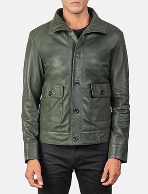 Columbus Green Leather Bomber Jacket