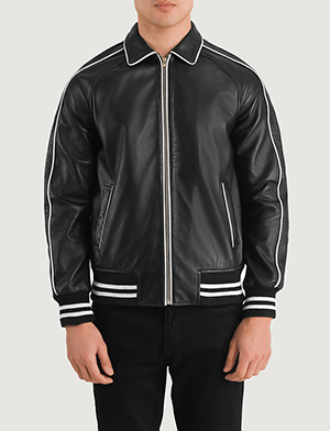 Cooper Black Leather Varsity Jacket