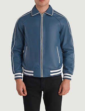 Cooper Blue Leather Varsity Jacket