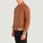 Cooper Tan Brown Leather Varsity Jacket