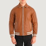 Cooper Tan Brown Leather Varsity Jacket