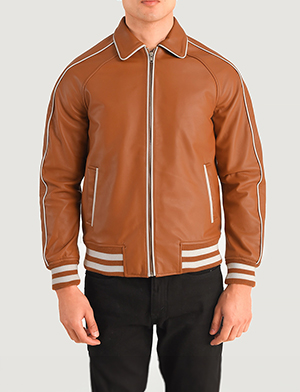 Cooper Tan Brown Leather Varsity Jacket