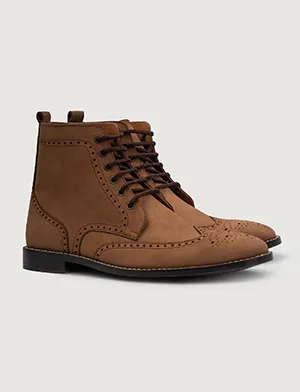 Duster Brogues Derby Brown Nubuck Leather Boots