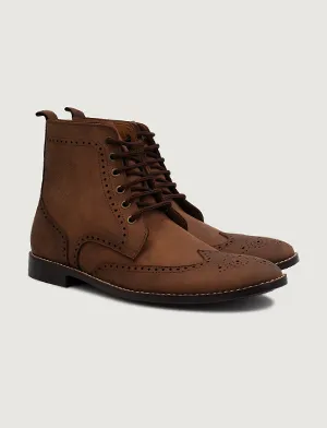 Duster Brogues Derby Oil Pull-up Brown Leather Boots