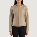 Elixir Beige Collarless Leather Jacket