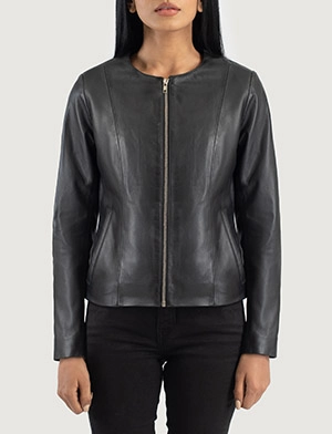 Elixir Black Collarless Leather Jacket